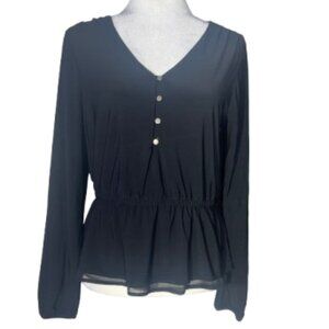 White House Black Market Long Sleeve V-Neck Pullover Black Top Small